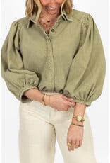21Jewelz Effen denim blouse met pofmouw - groen