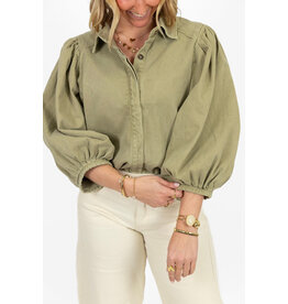 21Jewelz Effen denim blouse met pofmouw - groen