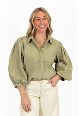 21Jewelz Effen denim blouse met pofmouw - groen