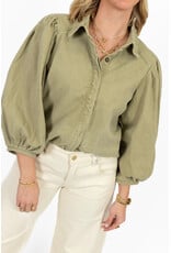 21Jewelz Effen denim blouse met pofmouw - groen