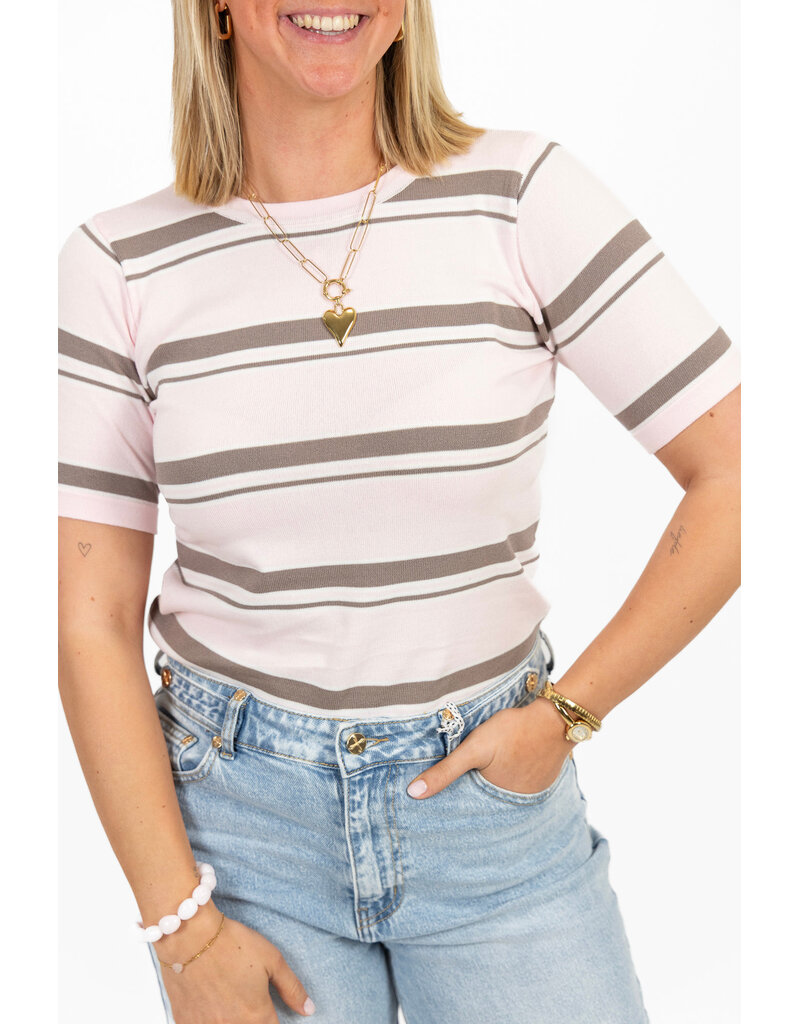 21Jewelz T-shirt met strepen - taupe/roze
