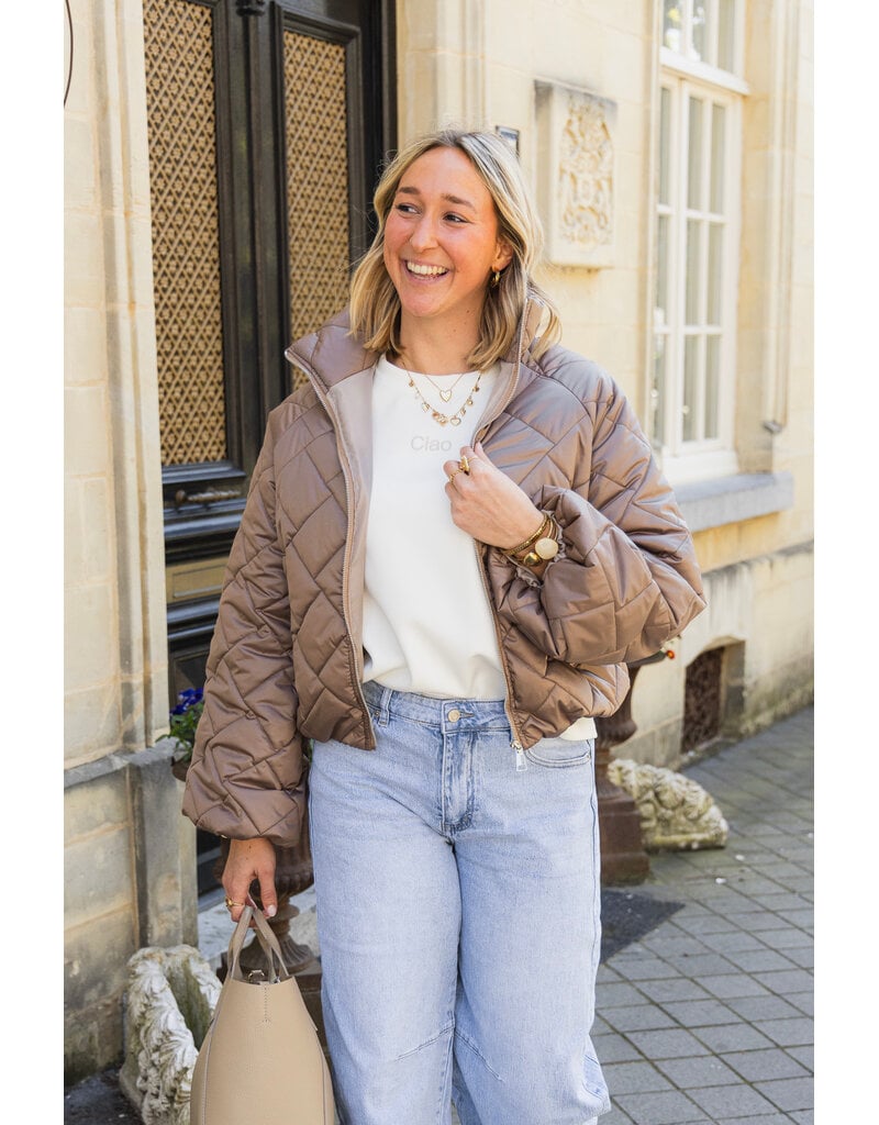 21Jewelz Gewatteerd jasje met uitlopende mouw - taupe