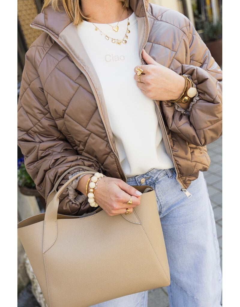 21Jewelz Gewatteerd jasje met uitlopende mouw - taupe