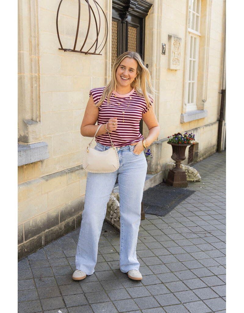 21Jewelz Gestreepte top met schoudervulling - roze/bordeaux