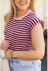 21Jewelz Gestreepte top met schoudervulling - roze/bordeaux