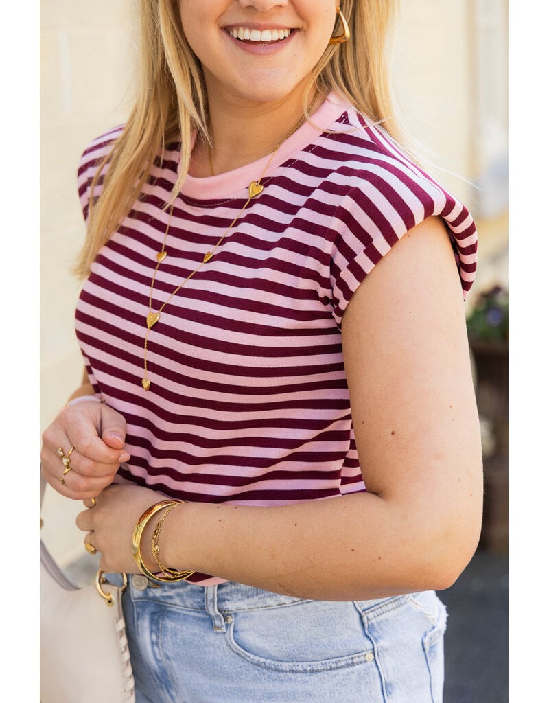21Jewelz Gestreepte top met schoudervulling - roze/bordeaux
