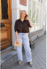 21Jewelz Effen blouse met driekwart pofmouw - bruin
