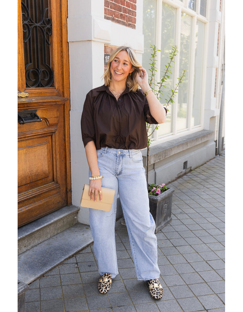 21Jewelz Effen blouse met driekwart pofmouw - bruin