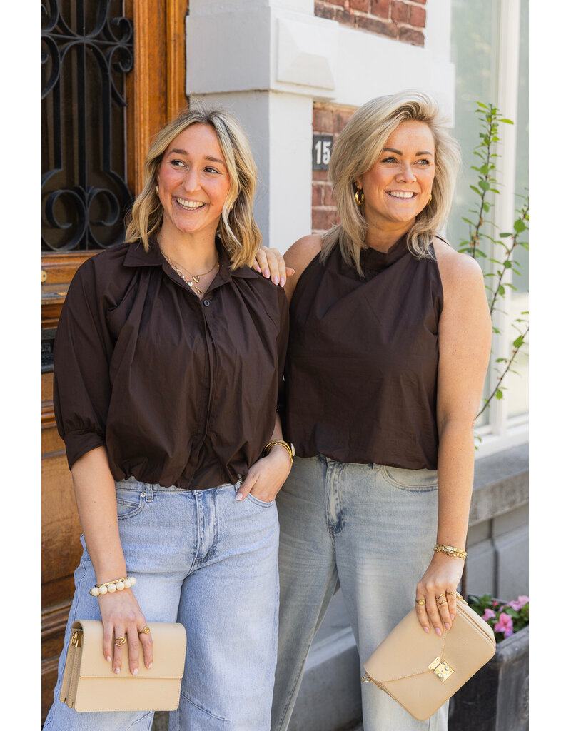 21Jewelz Effen blouse met driekwart pofmouw - bruin