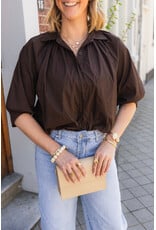 21Jewelz Effen blouse met driekwart pofmouw - bruin