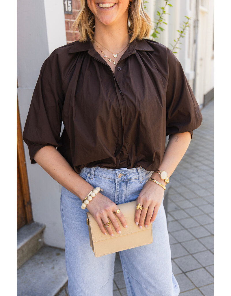 21Jewelz Effen blouse met driekwart pofmouw - bruin