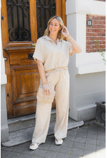 21Jewelz Linnenlook blouse met knoopdetail & korte mouw - beige