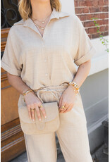 21Jewelz Linnenlook blouse met knoopdetail & korte mouw - beige