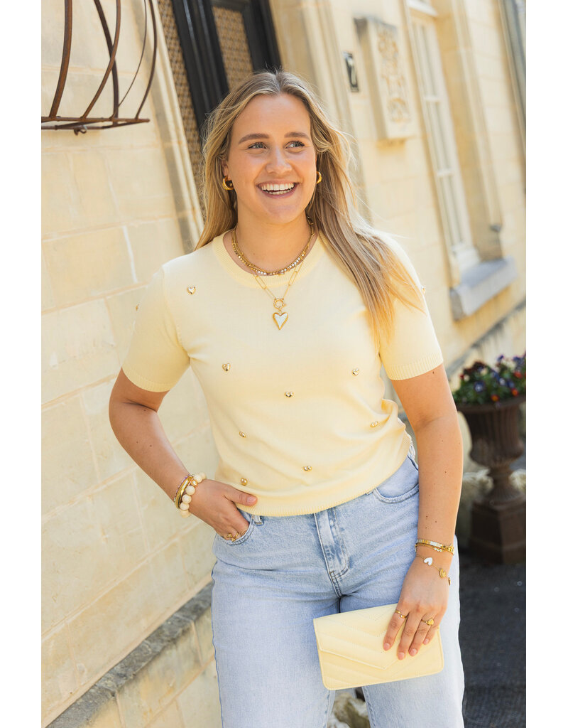 21Jewelz Gebreid shirtje met stud hartjes - geel