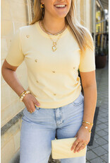 21Jewelz Gebreid shirtje met stud hartjes - geel