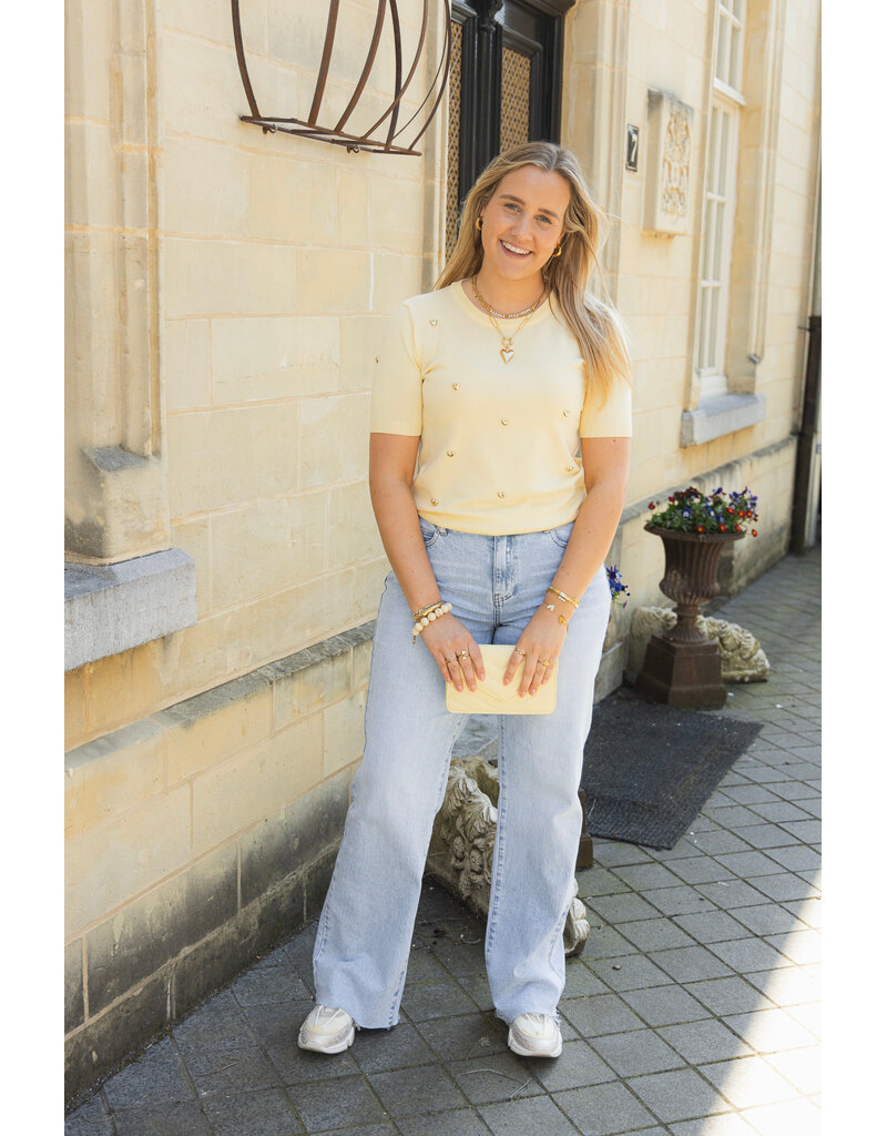 21Jewelz Gebreid shirtje met stud hartjes - geel