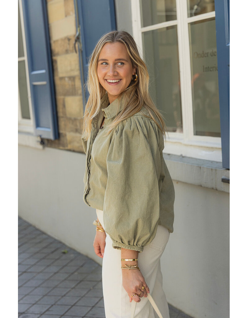 21Jewelz Effen denim blouse met pofmouw - groen