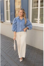 21Jewelz Effen denim blouse met pofmouw - jeans blauw