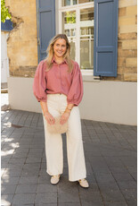21Jewelz Effen denim blouse met pofmouw - roze