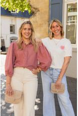 21Jewelz Effen denim blouse met pofmouw - roze