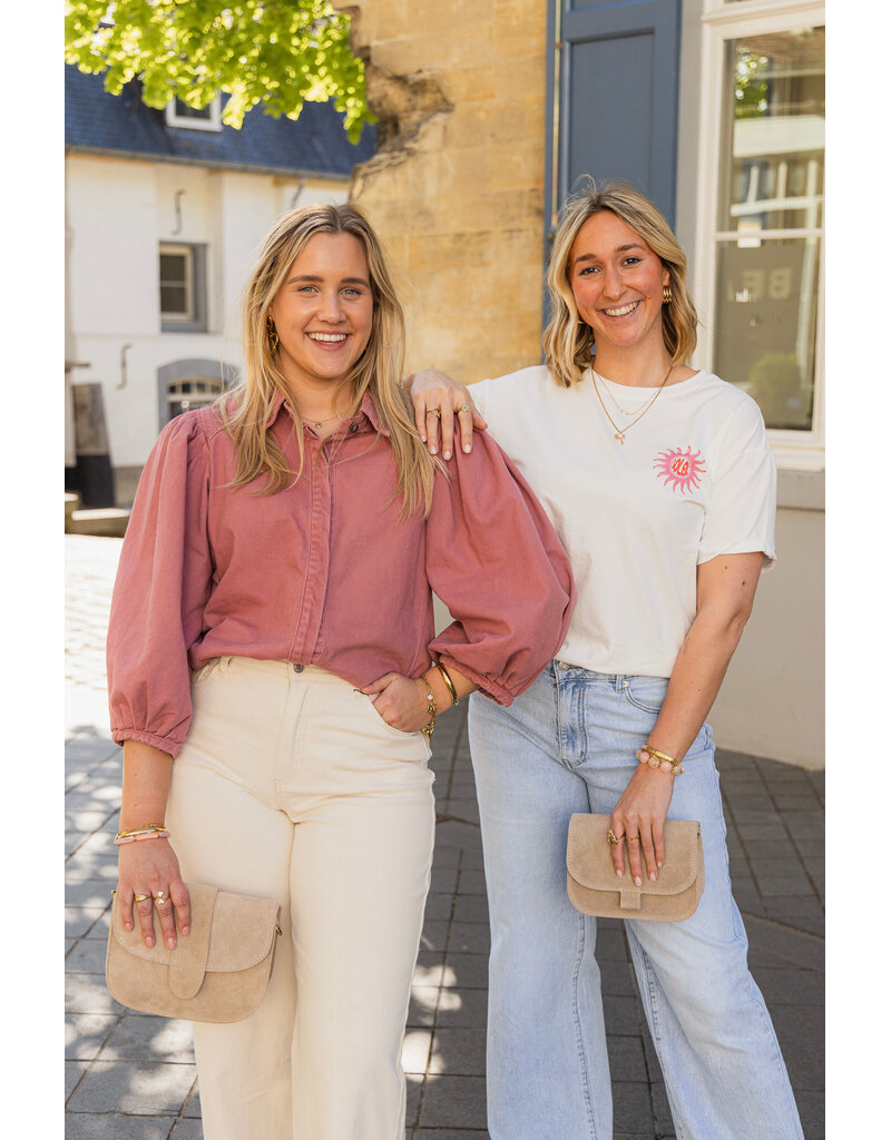 21Jewelz Effen denim blouse met pofmouw - roze