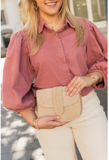 21Jewelz Effen denim blouse met pofmouw - roze