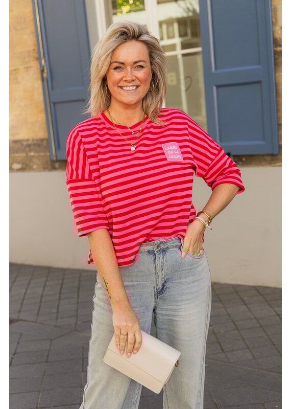 21Jewelz Roze/rood gestreept shirt met embleem