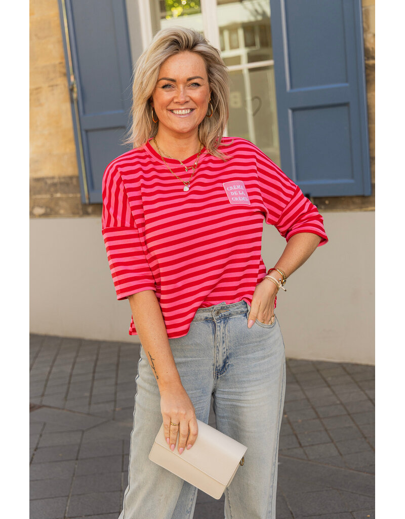 21Jewelz Roze/rood gestreept shirt met embleem