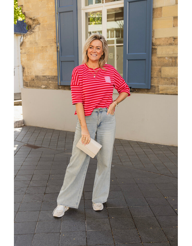 21Jewelz Roze/rood gestreept shirt met embleem