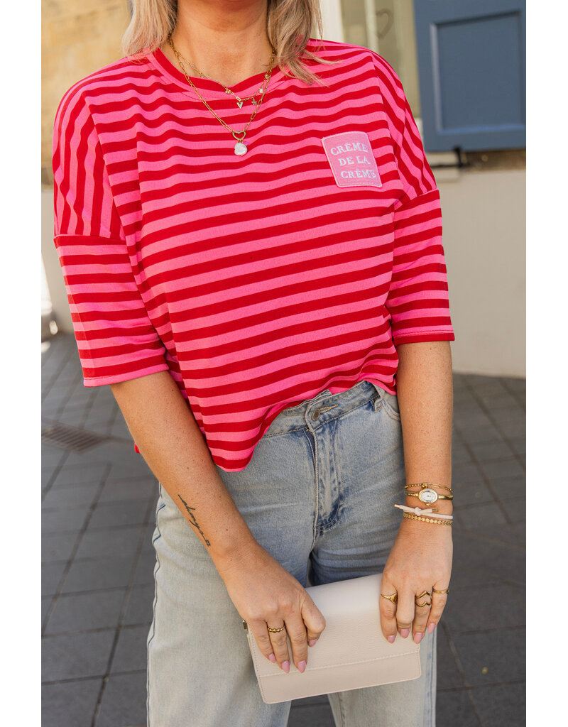 21Jewelz Roze/rood gestreept shirt met embleem