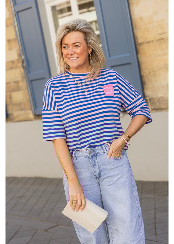 21Jewelz Roze/blauw gestreept shirt met embleem