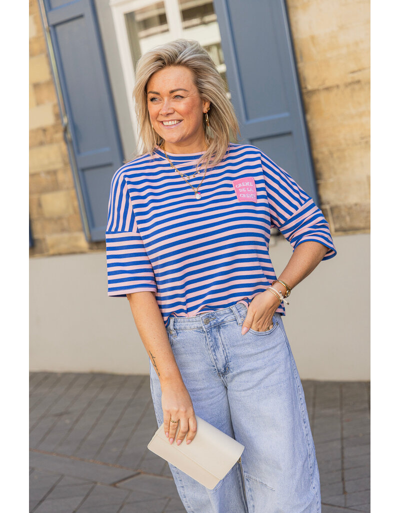 21Jewelz Roze/blauw gestreept shirt met embleem