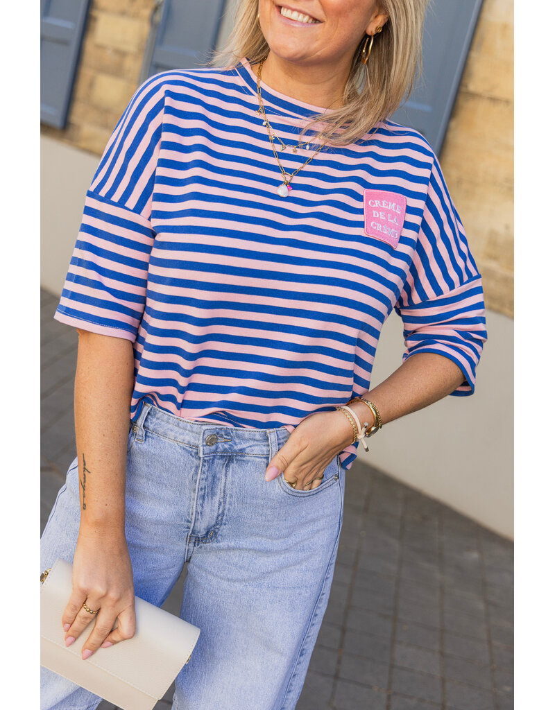 21Jewelz Roze/blauw gestreept shirt met embleem