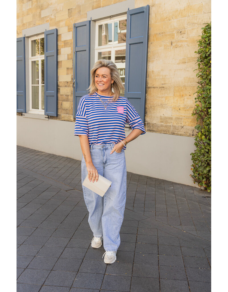 21Jewelz Roze/blauw gestreept shirt met embleem
