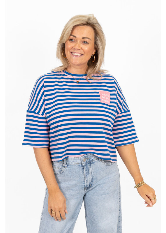 21Jewelz Roze/blauw gestreept shirt met embleem