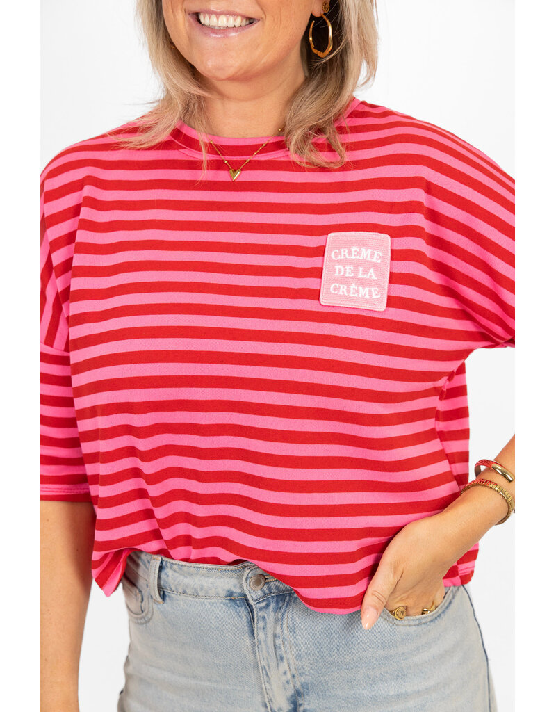 21Jewelz Roze/rood gestreept shirt met embleem