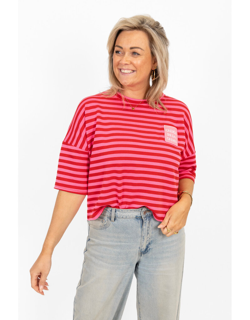 21Jewelz Roze/rood gestreept shirt met embleem