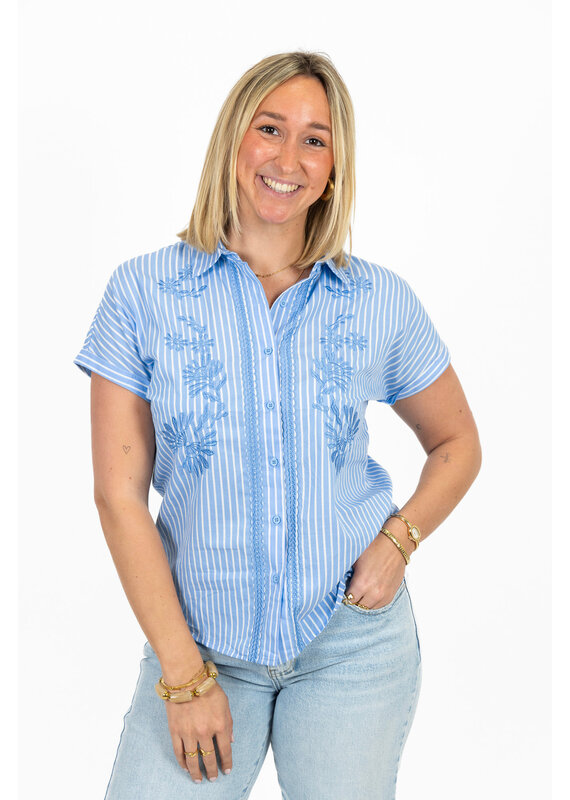 21Jewelz Gestreepte blouse met korte mouwen - blauw/wit