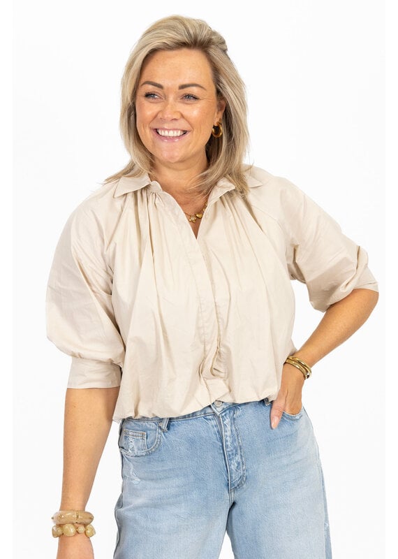 21Jewelz Effen blouse met driekwart pofmouw - beige