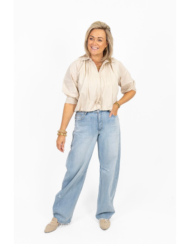 21Jewelz Effen blouse met driekwart pofmouw - beige