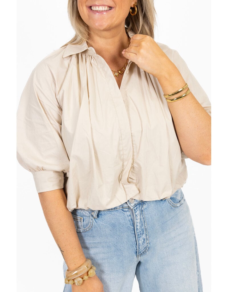 21Jewelz Effen blouse met driekwart pofmouw - beige