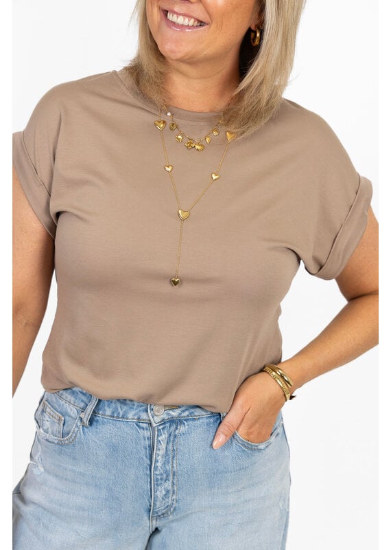 21Jewelz Basic truitje met opgerolde mouwtjes - taupe