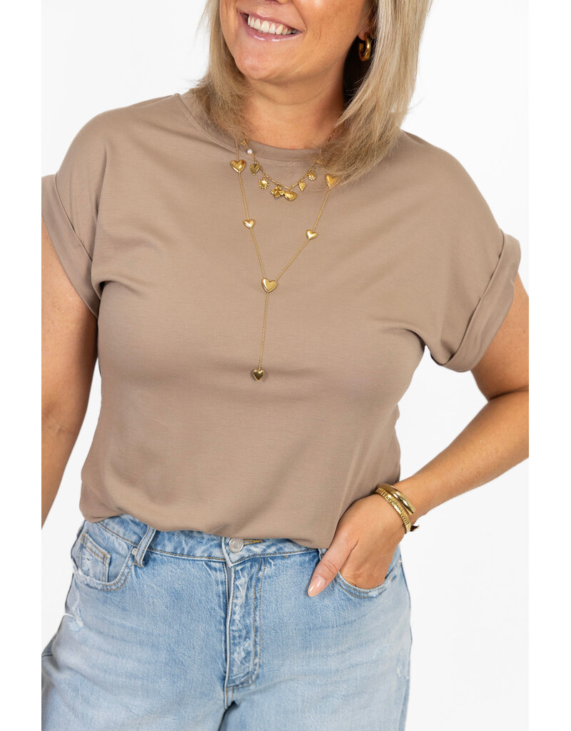 21Jewelz Basic truitje met opgerolde mouwtjes - taupe