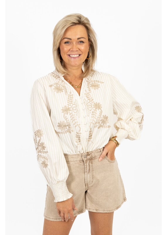 21Jewelz Gestreepte blouse met borduursel - beige