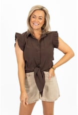 21Jewelz Blouse met knoopdetail & ruffles - bruin