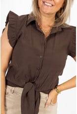 21Jewelz Blouse met knoopdetail & ruffles - bruin