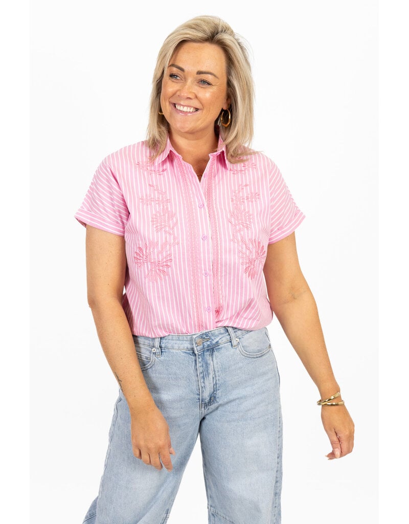 21Jewelz Gestreepte blouse met korte mouwen - roze/wit