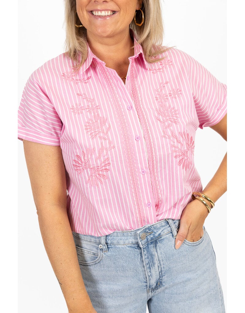 21Jewelz Gestreepte blouse met korte mouwen - roze/wit