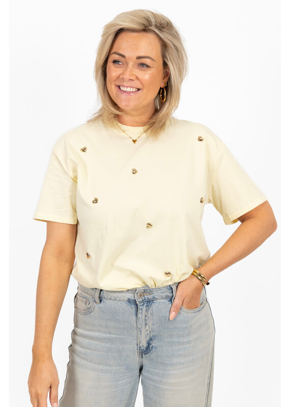 21Jewelz T-shirt met stud hartjes - geel