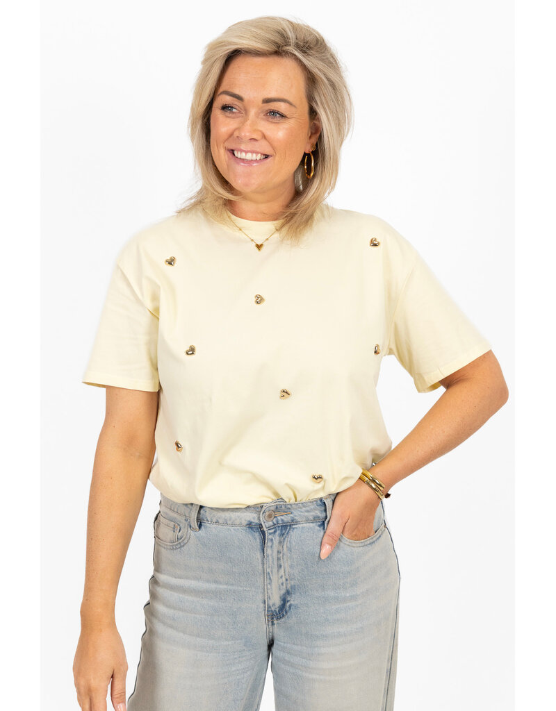 21Jewelz T-shirt met stud hartjes - geel